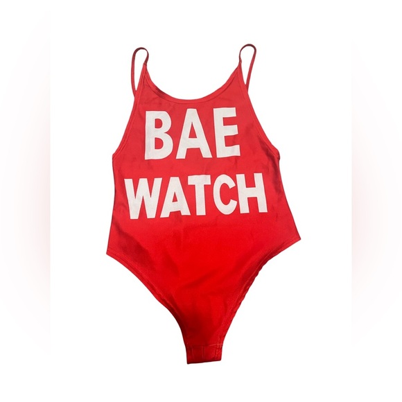 Women Red “Bae Watch” Swimsuit. Size Large. Good Condition. - Picture 1 of 9